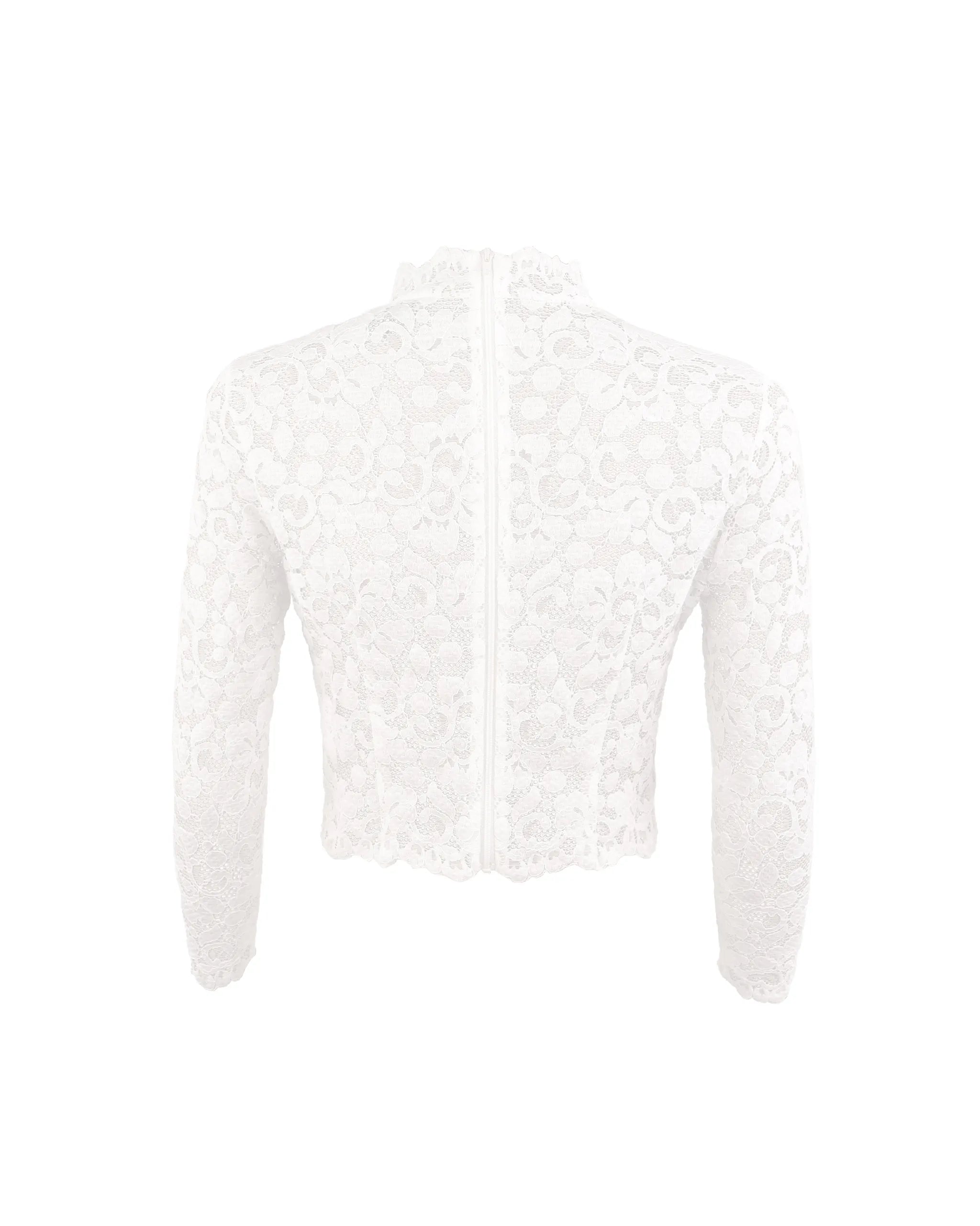 Braut Crop Top mit Stehkragen aus Boho Spitze Freisteller hinten