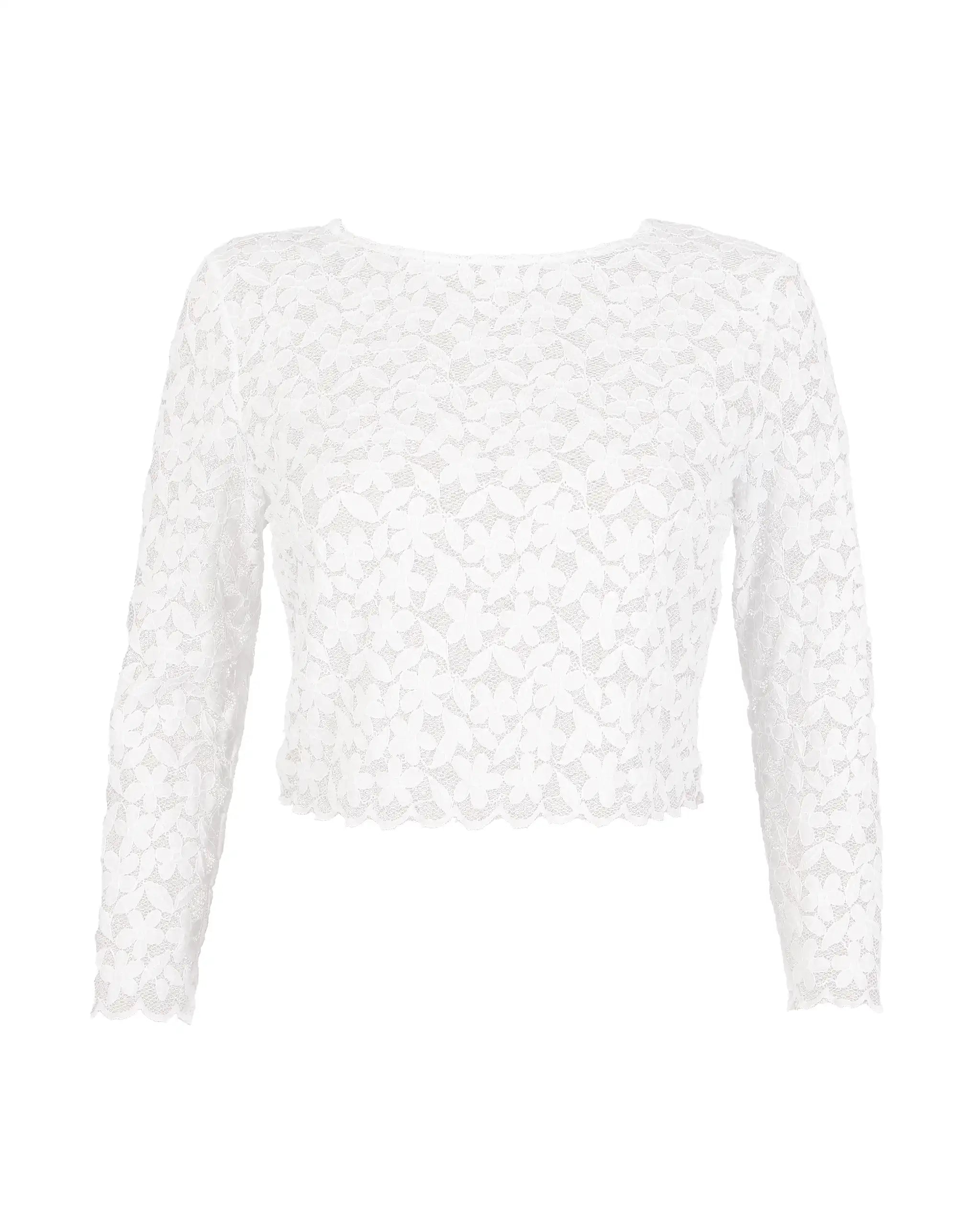 Braut Crop Top mit langen Ärmeln aus floraler Spitze Freisteller vorne