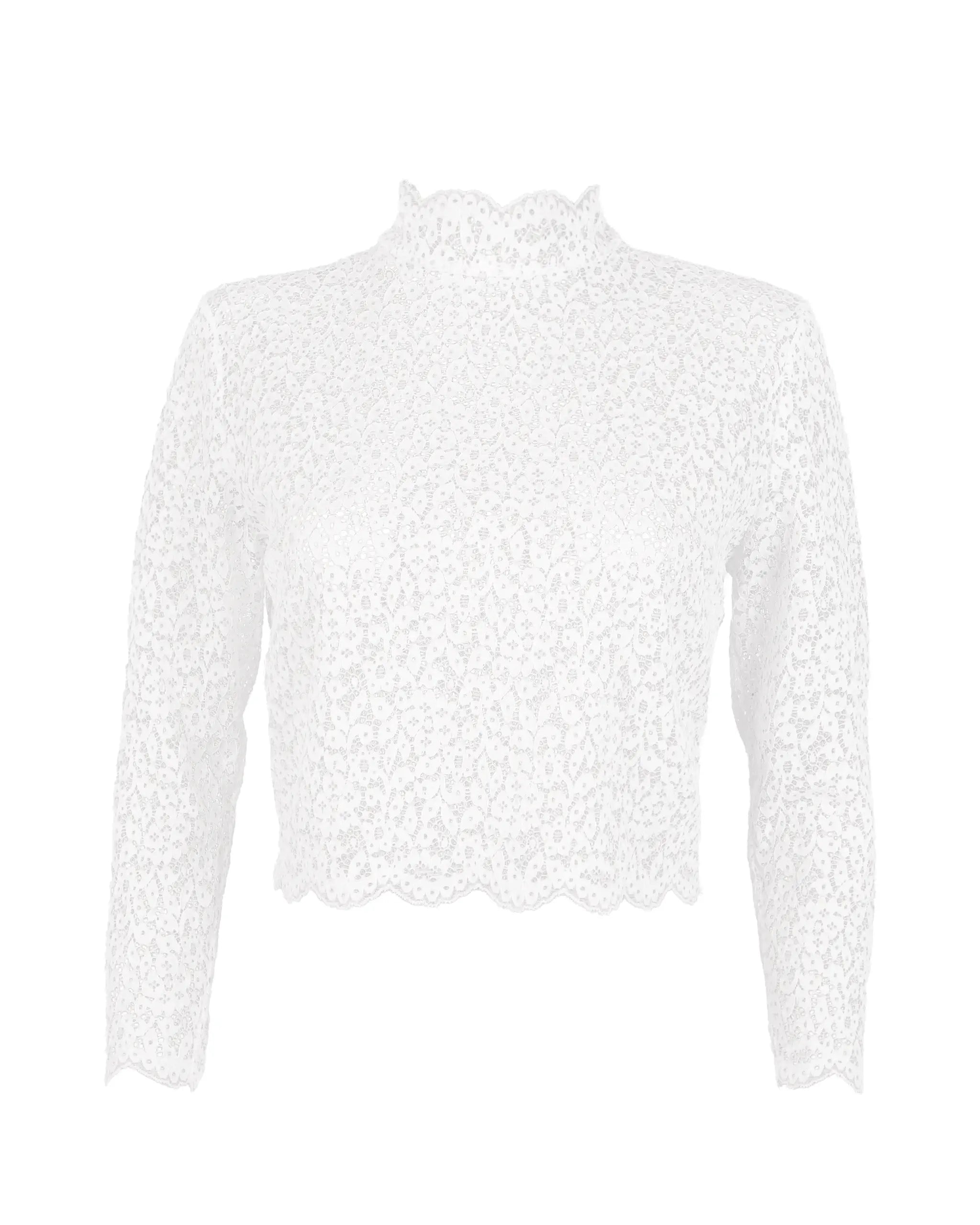 Braut Crop Top mit Stehkragen aus floraler Spitze Freisteller vorne