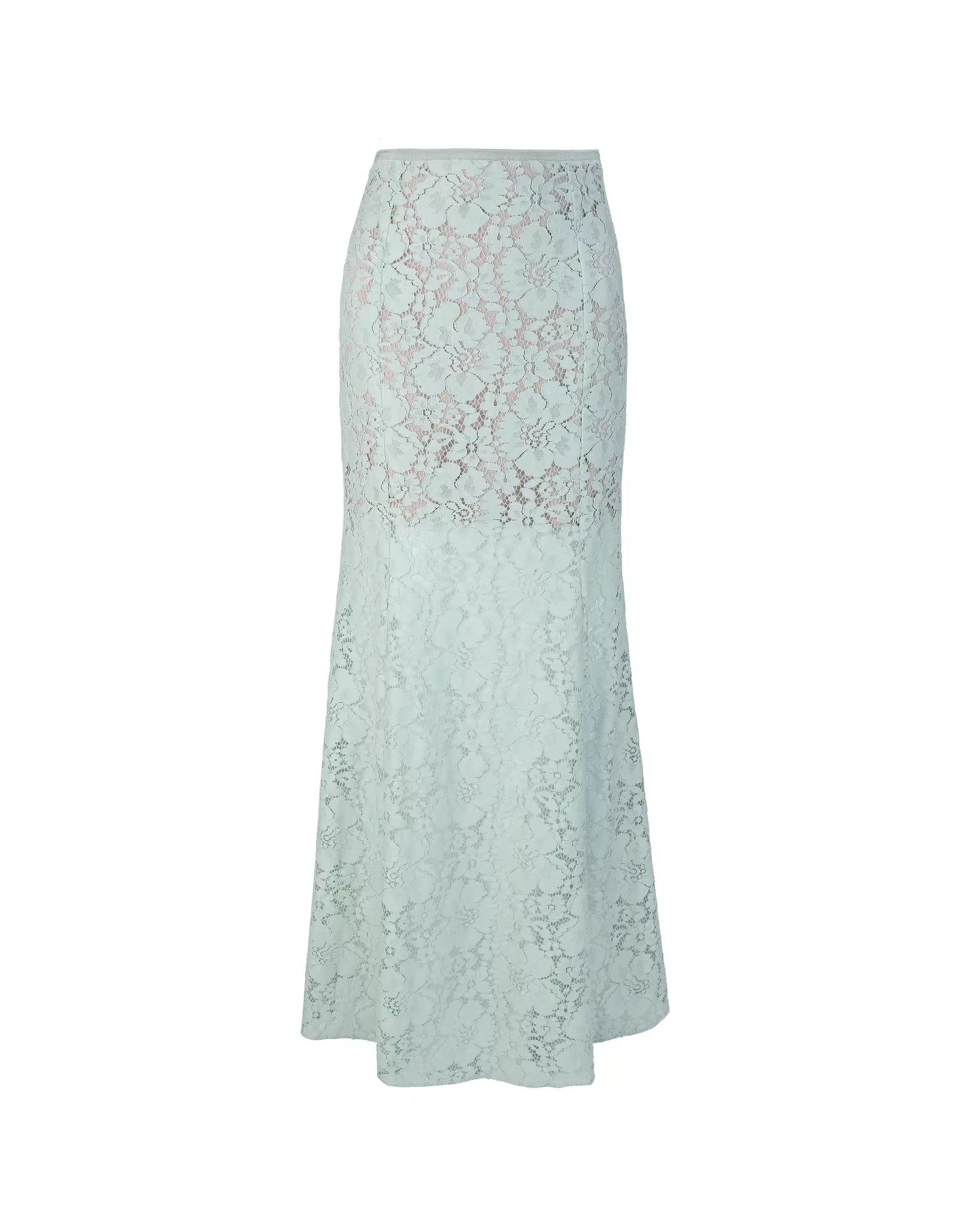 Rose Rock im Fit and Flair Schnitt aus Vintage Spitze in salbeigrün Freisteller vorne