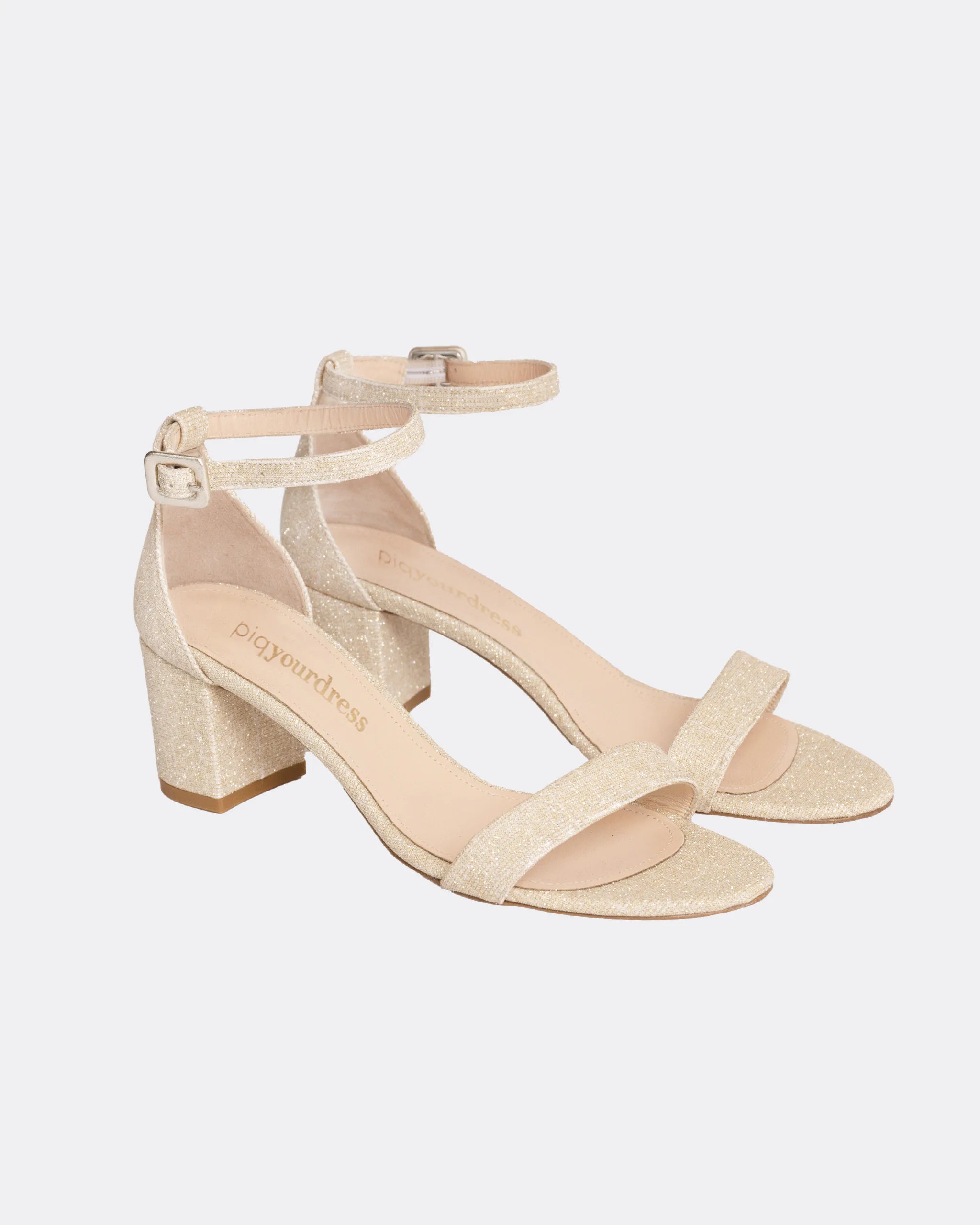 Sandalen mit Blockabsatz aus Glitzergewebe in Gold Ansicht Seite