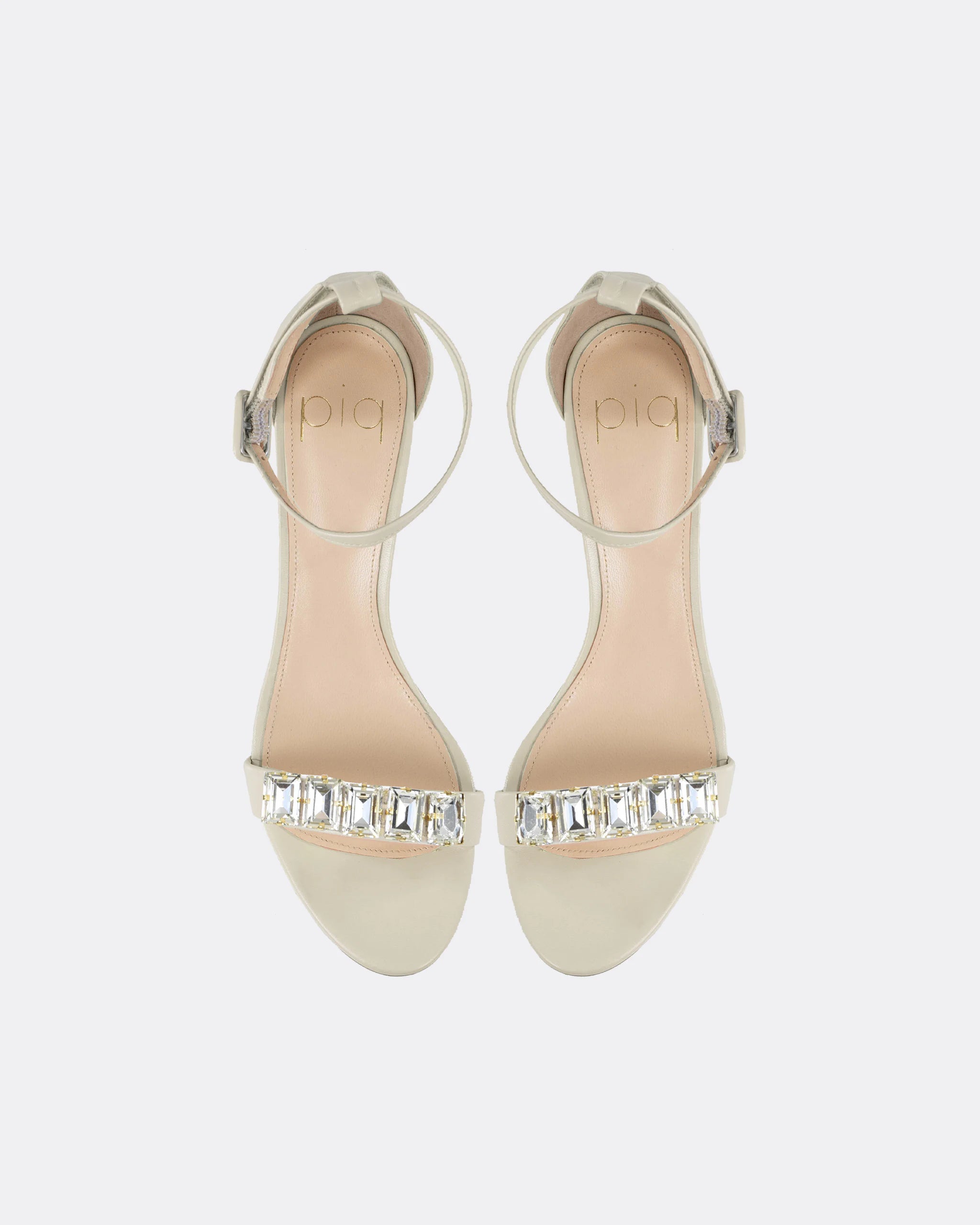 Sandalen mit 9cm Blockabsatz und Kristallen in Champagne Ansicht oben