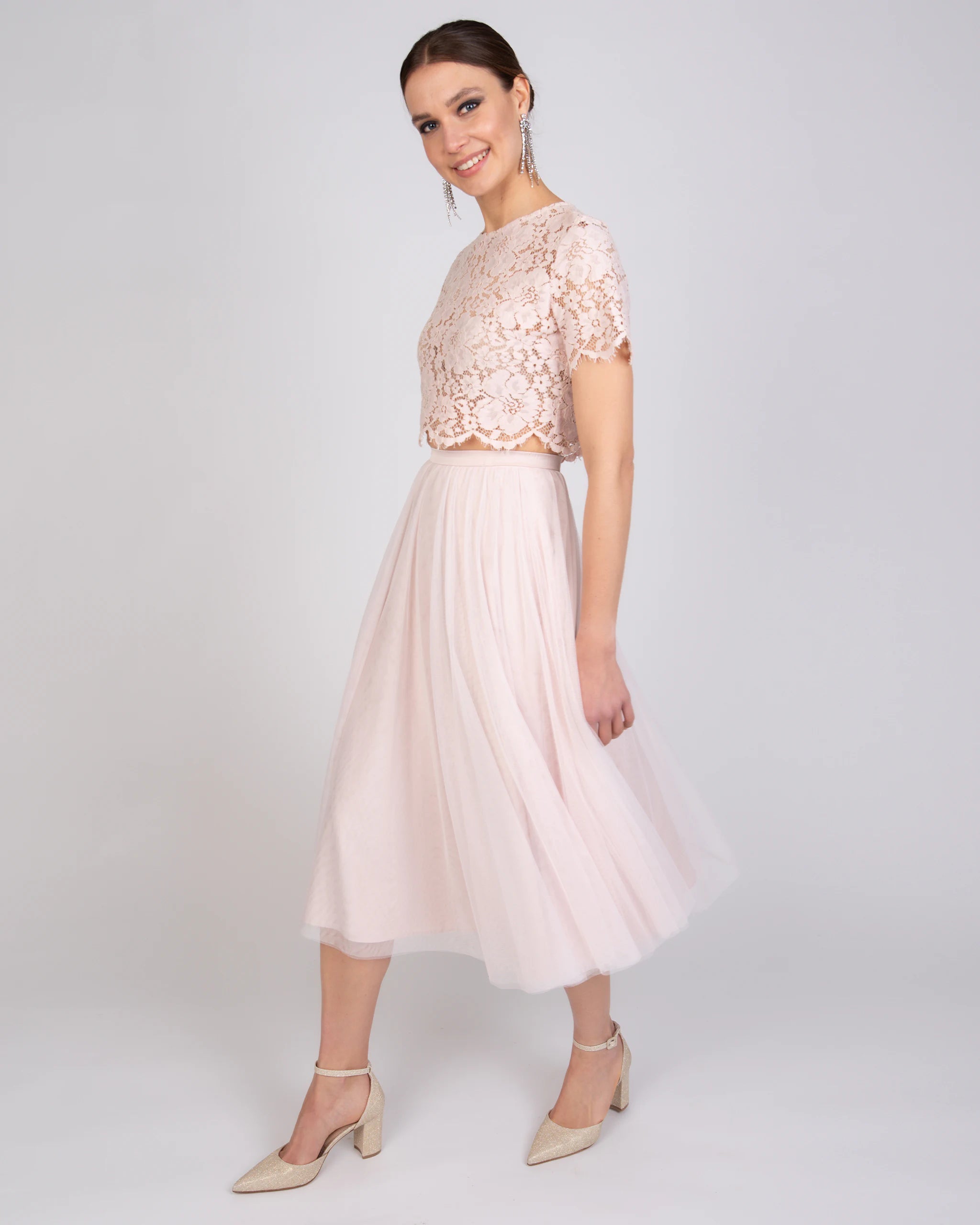 Wadenlanger Tüllrock in rosa Ansicht vorne