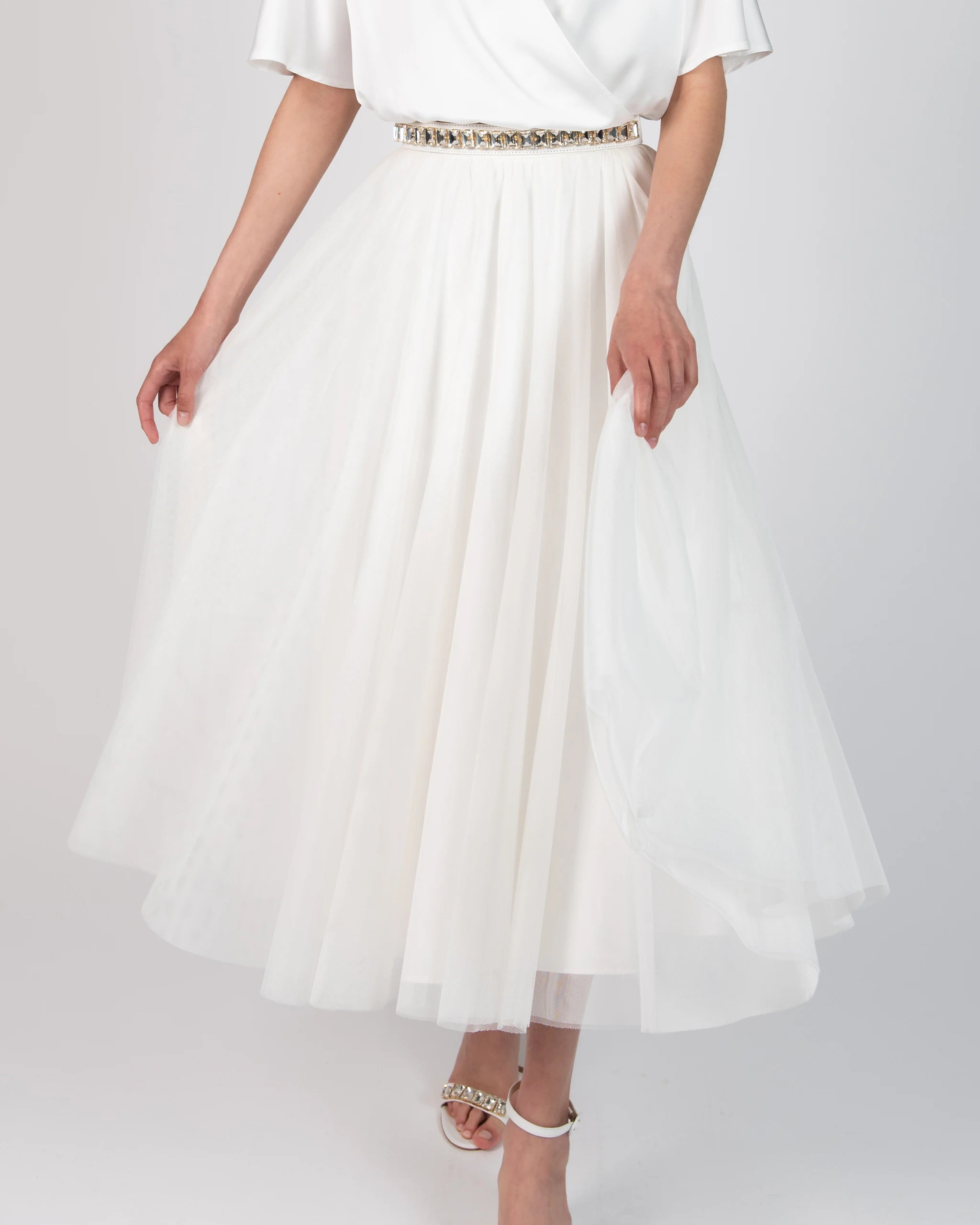 Wadenlanger Braut Tüllrock in ivory Detailansicht