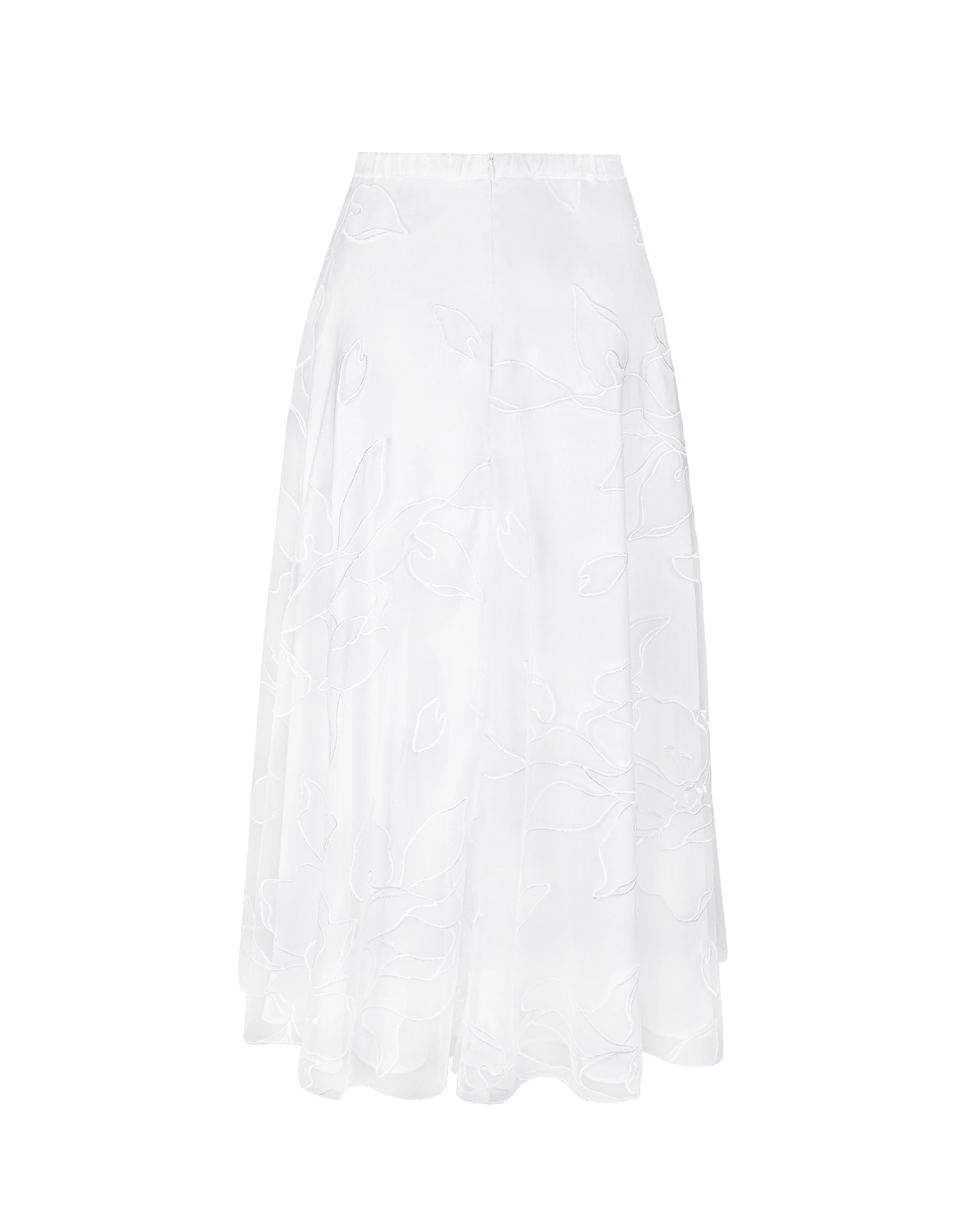 Wadenlanger Braut Tüllrock mit grossen Blüten bestickt Freisteller hinten