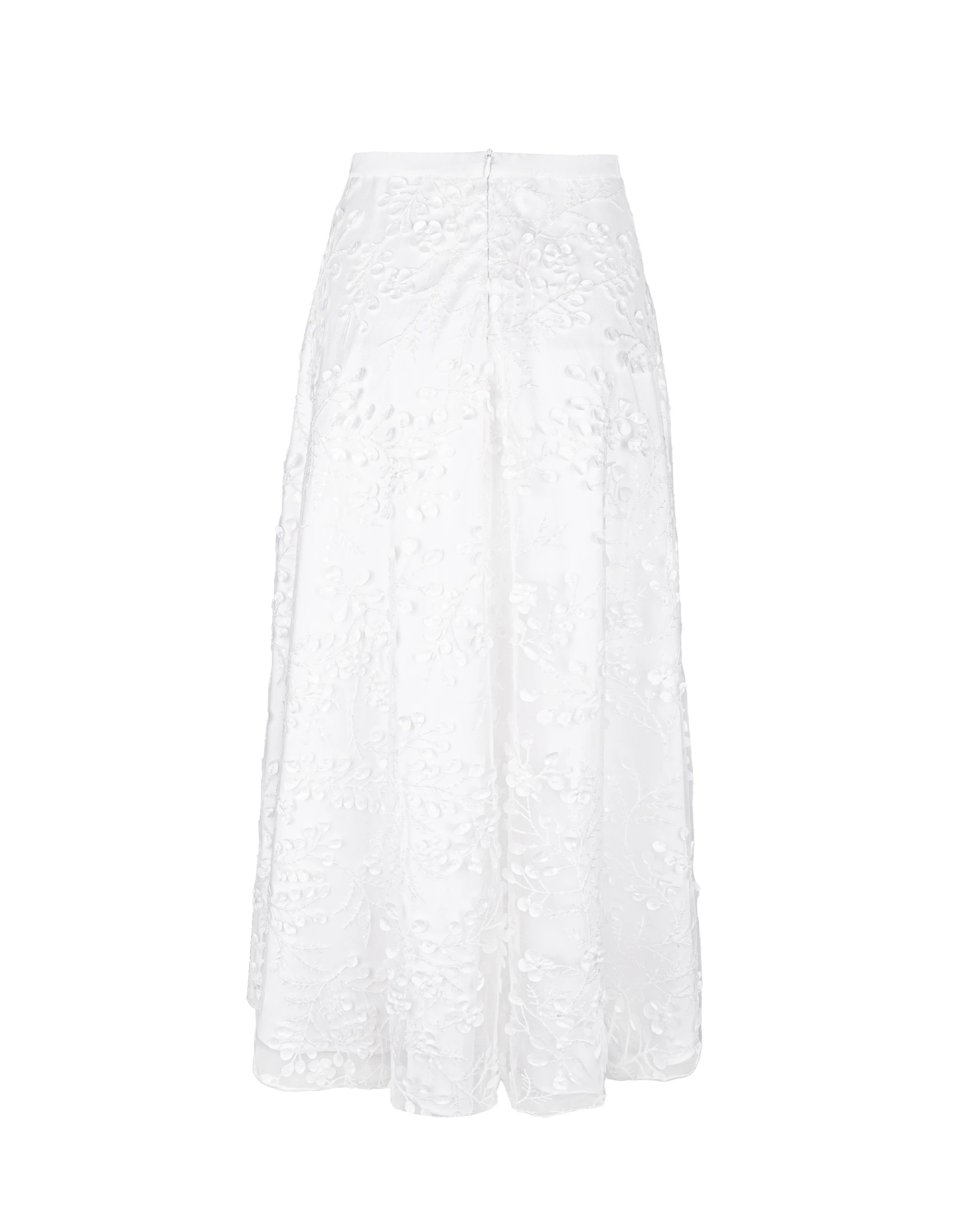 Wadenlanger Braut Tüllrock mit 3D-Blättern und Pailletten Freisteller hinten