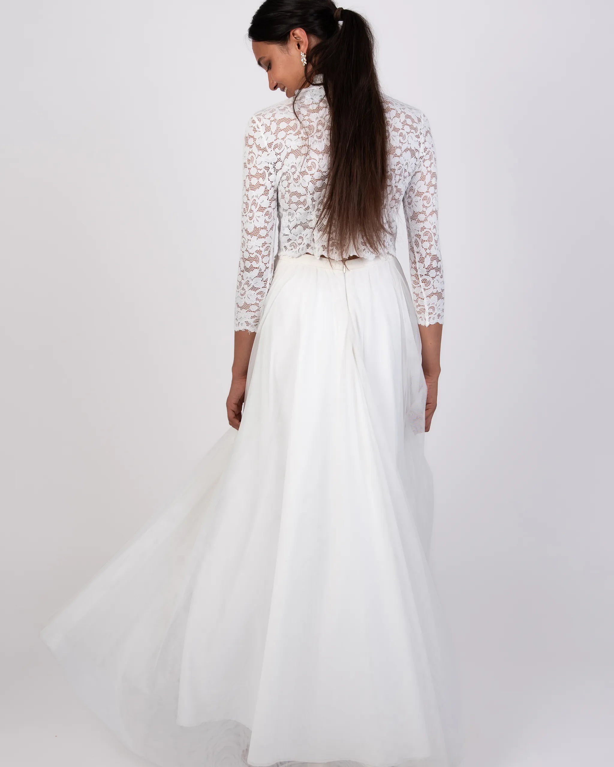 Bodenlanger Braut Tüllrock Ivory Ansicht hinten