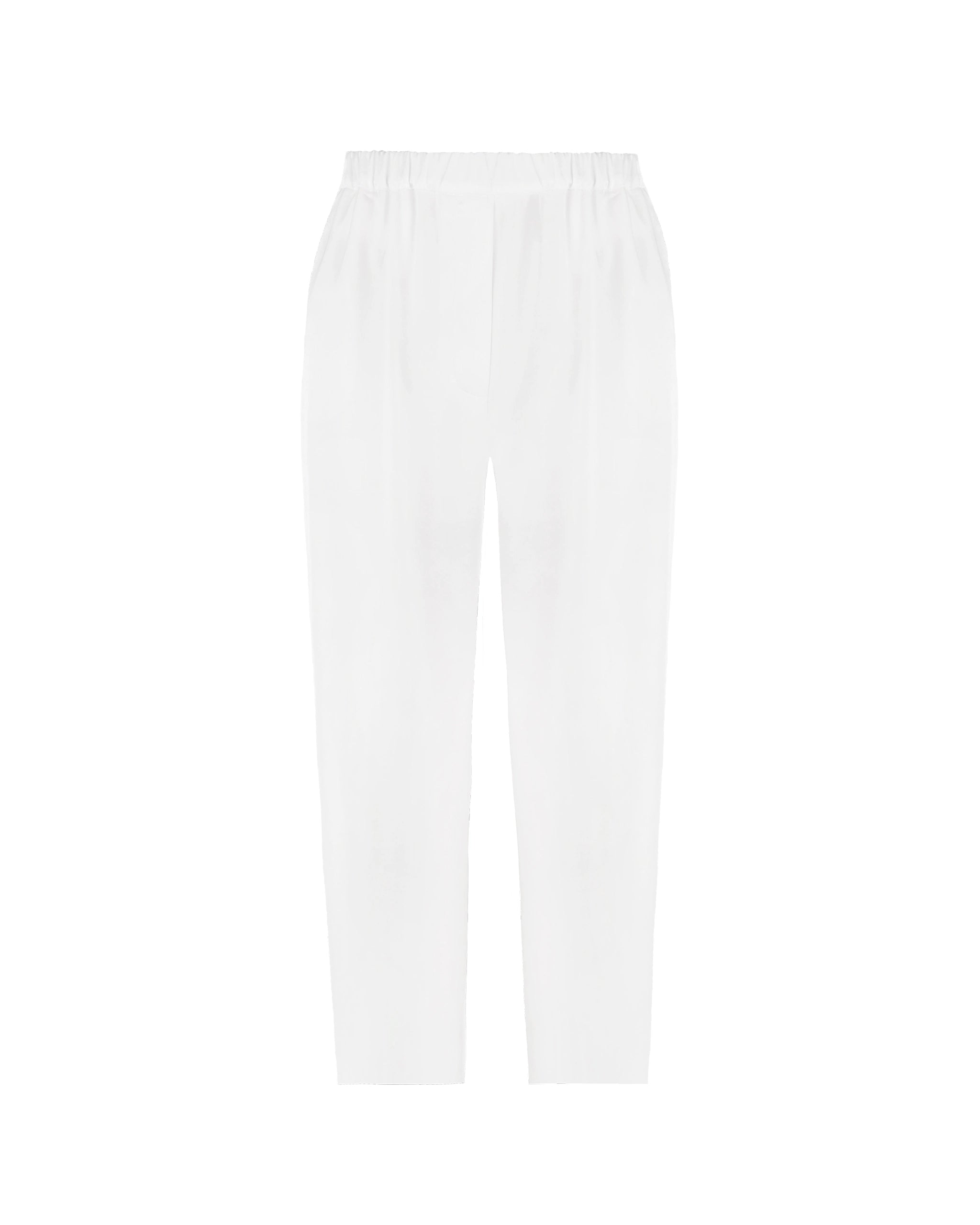 Schmal zulaufende Brauthose aus Satin ivory Freisteller vorne