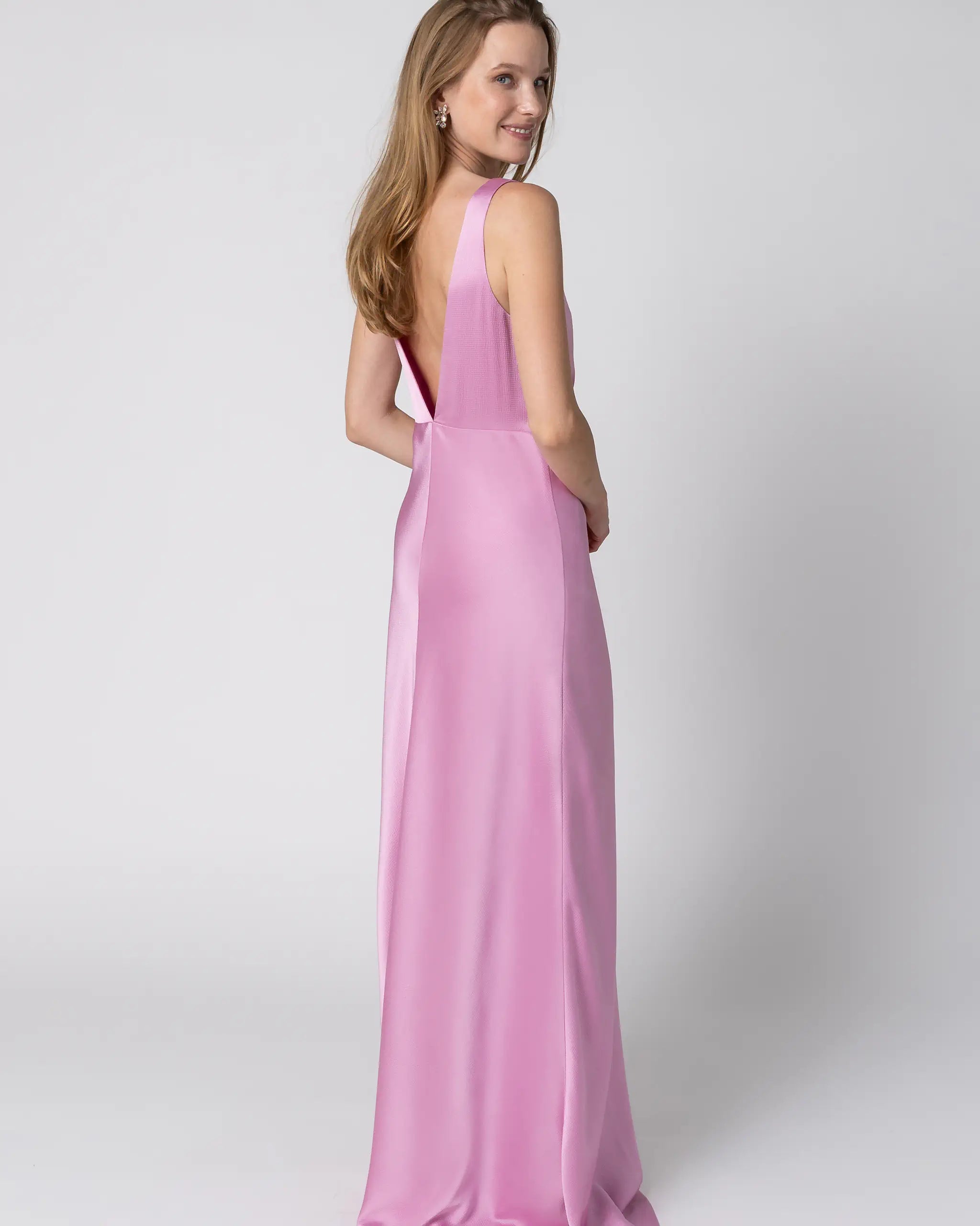 Aermelloses Abendkleid mit V-Rueckenausschnitt in Pink - Ansicht hinten