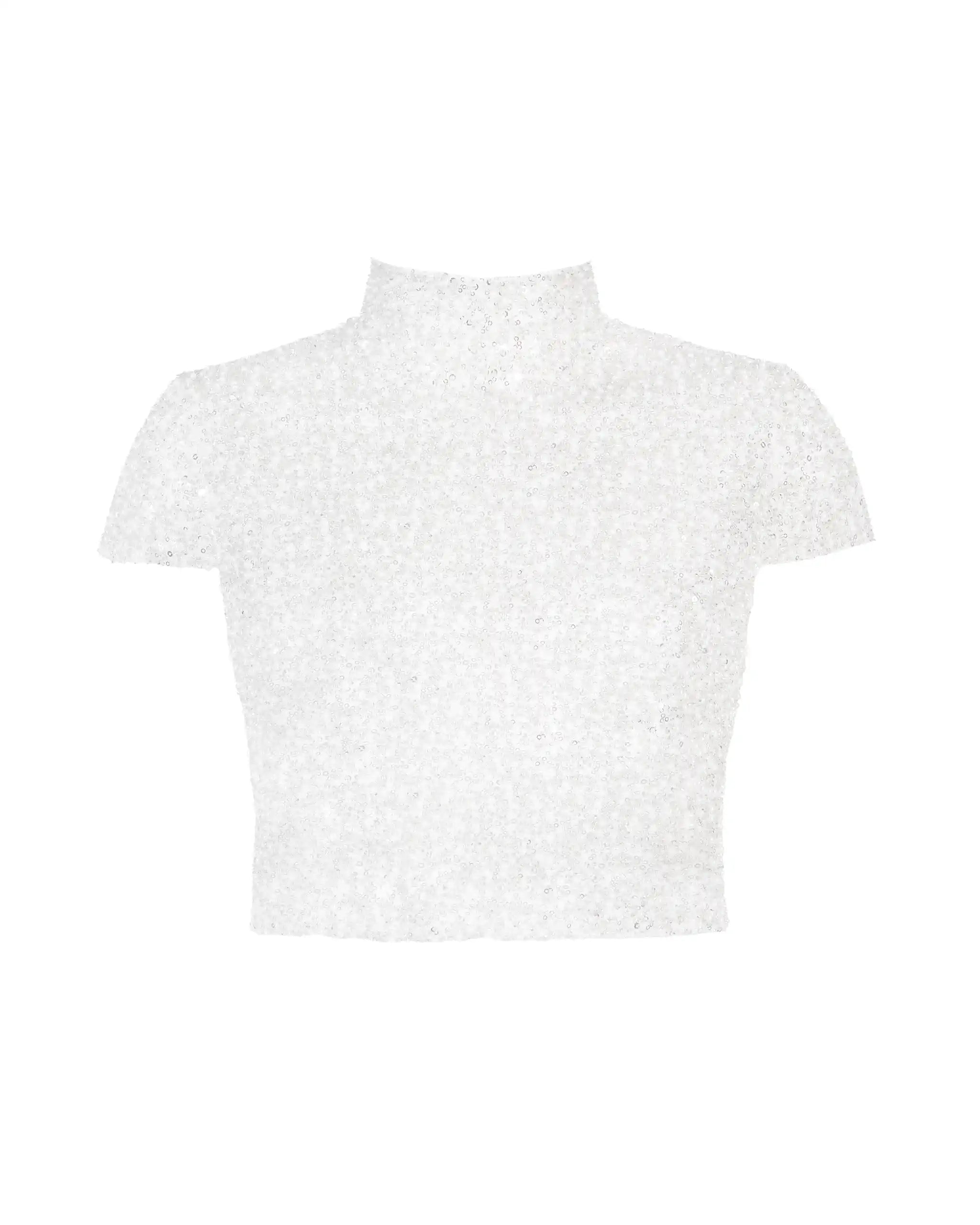 Perlenüberzogenes Kurzarm Braut Top Freisteller vorne