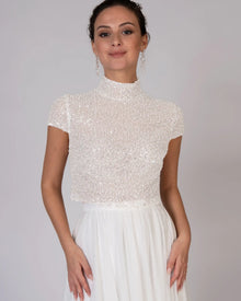 VICKY - Ivory Pearls - Kurzarm Braut Top mit Perlen