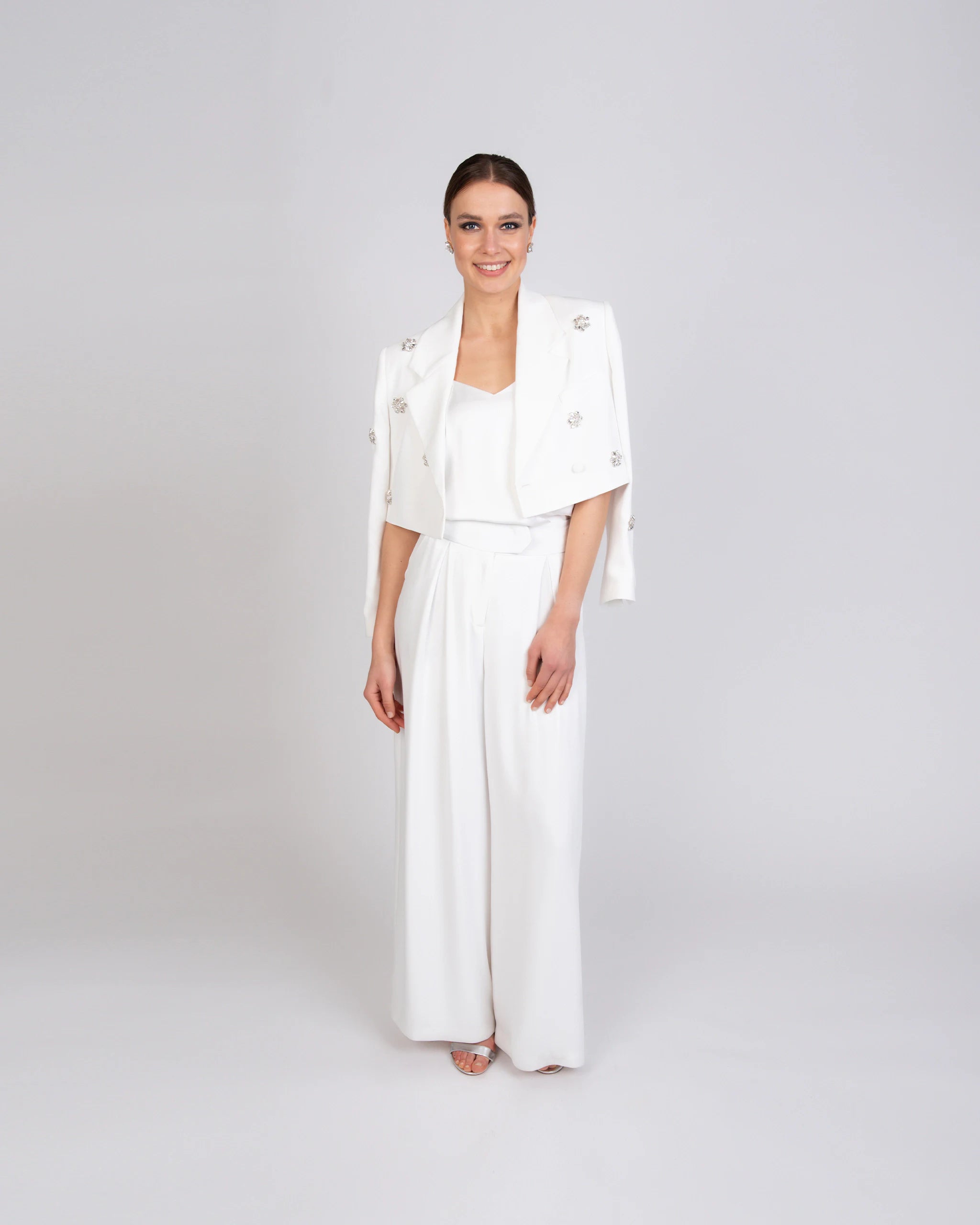 Festlicher Jumpsuit Zweiteiler für die Braut mit weiter Hose - Ansicht vorne