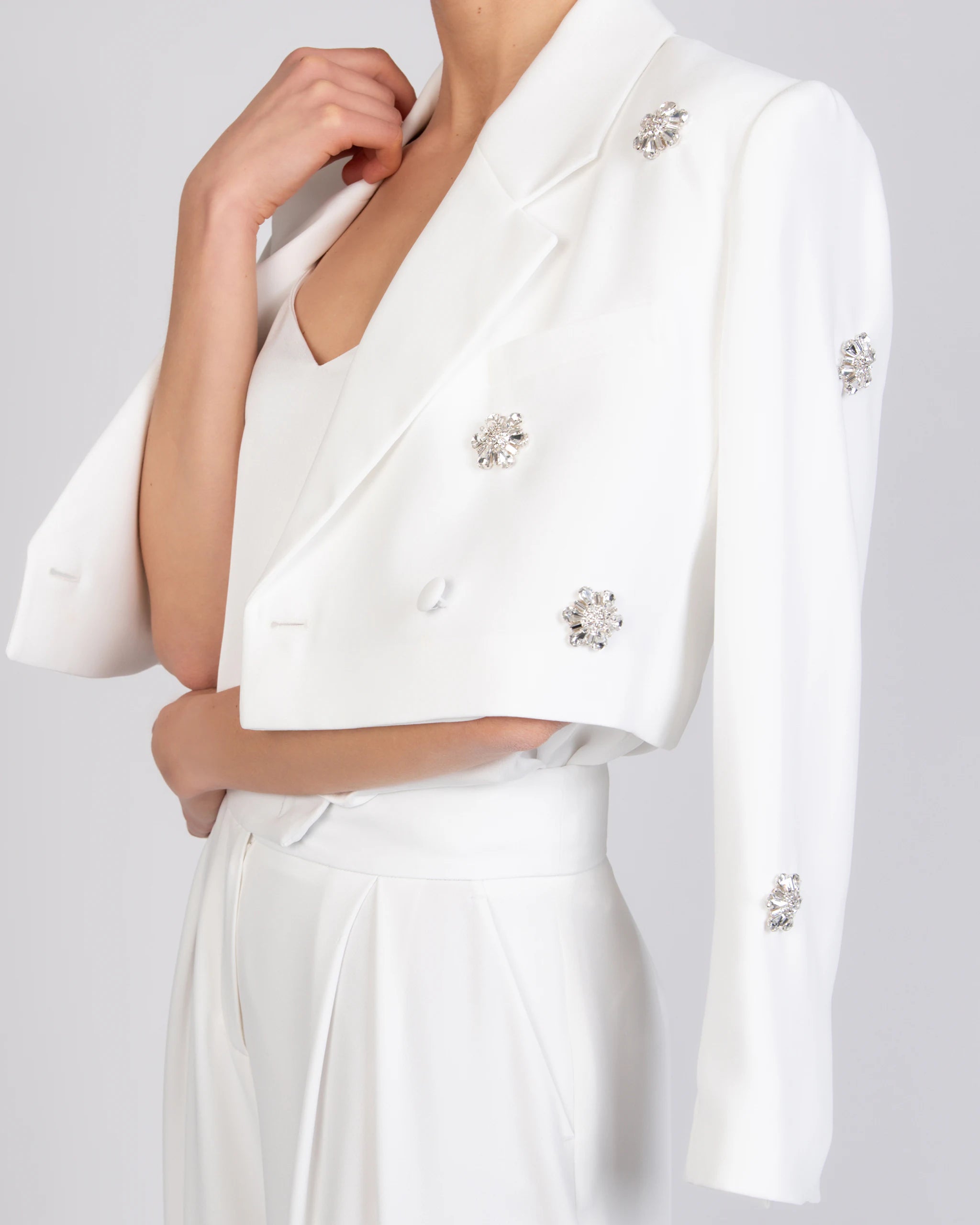 Festlicher Jumpsuit Zweiteiler für die Braut mit weiter Hose - Detailansicht