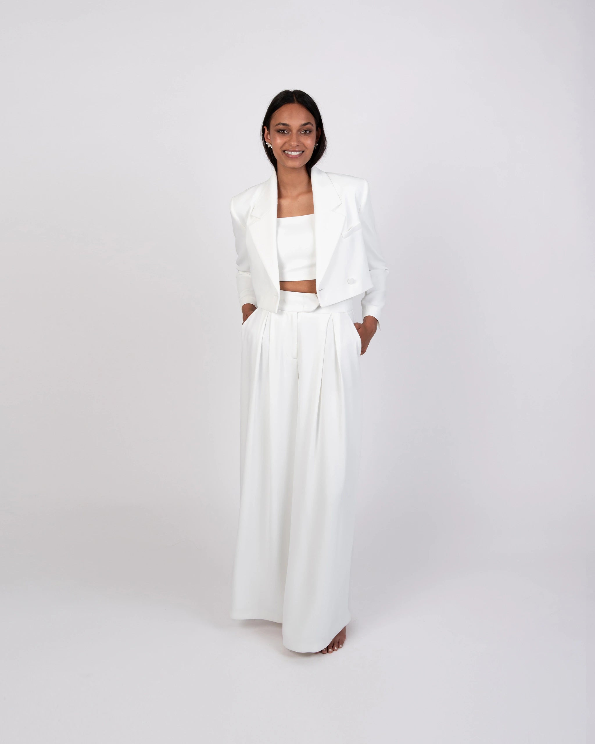 Zweiteiliger Jumpsuit für die Braut mit weiter Twill Hose - Ansicht vorne