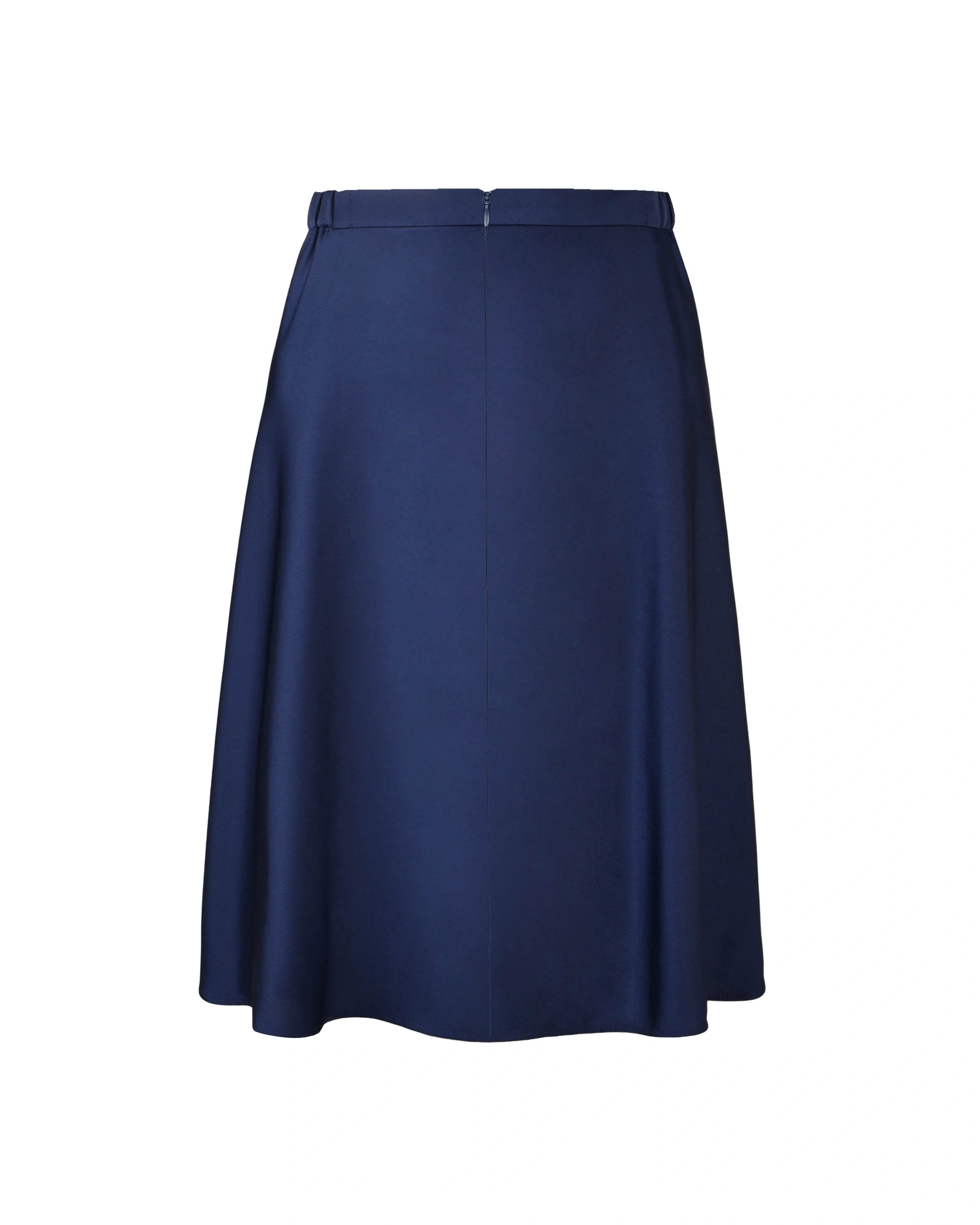 Kurzer Mini Satinrock in dunkelblau Freisteller hinten