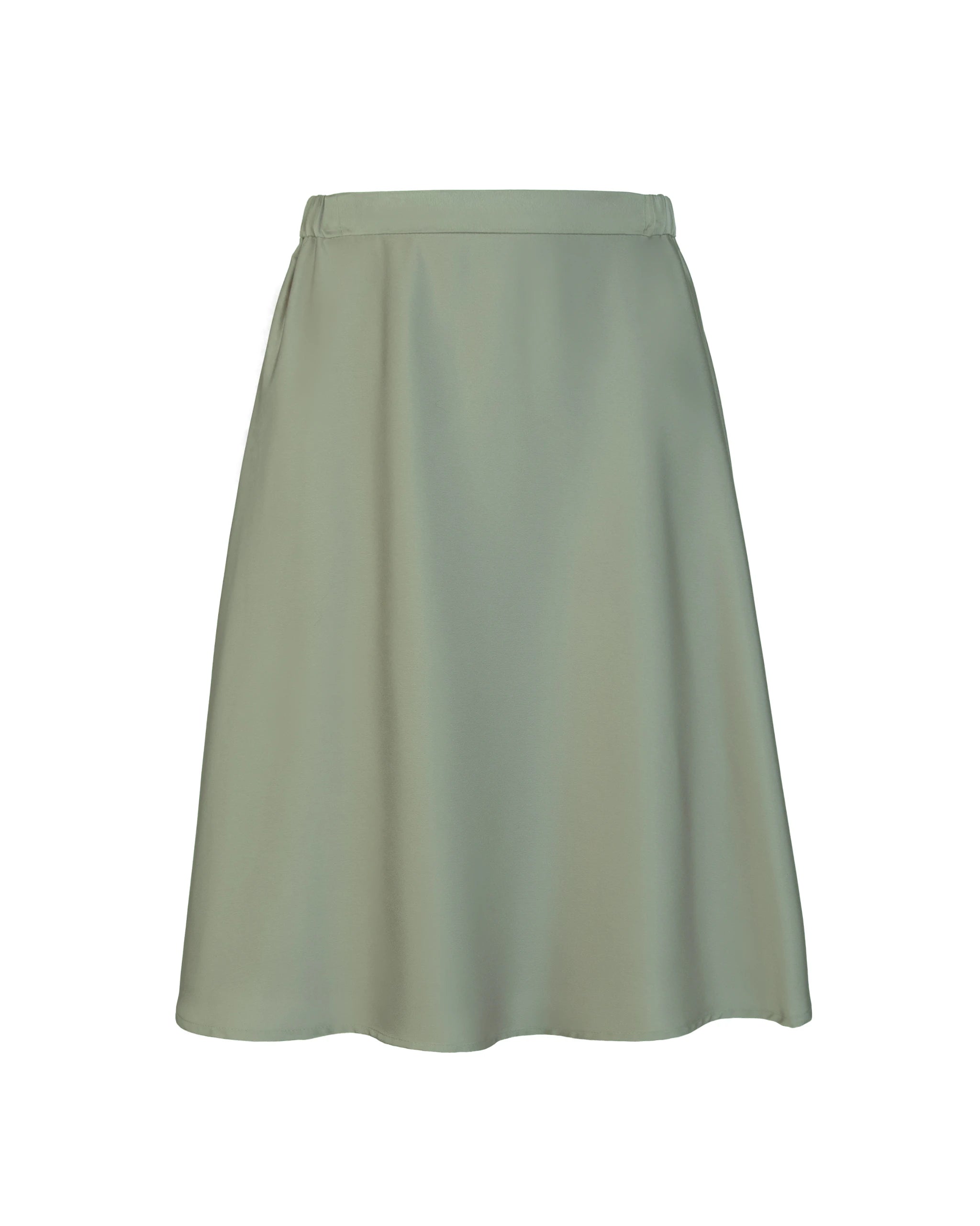 Kurzer Mini Satinrock in olivgrün Freisteller vorne