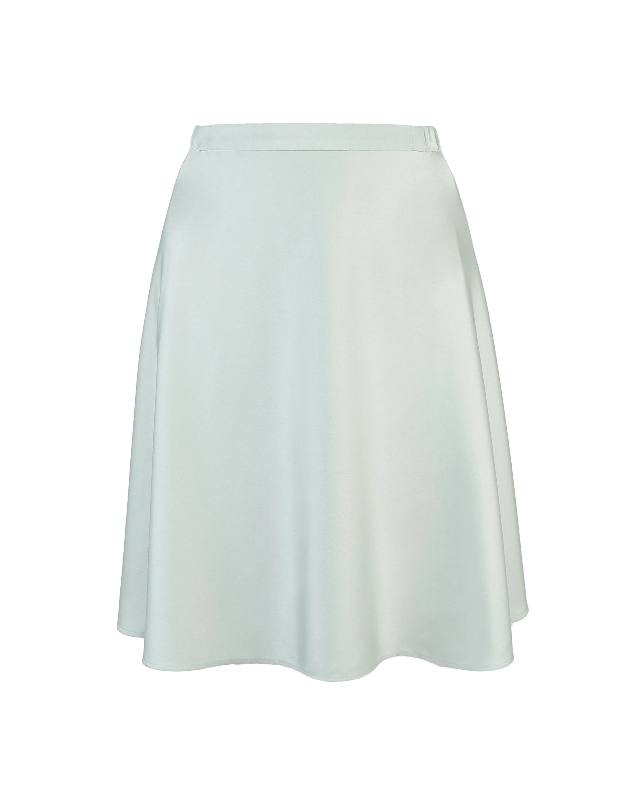 Kurzer Mini Satinrock in salbeigrün Freisteller vorne