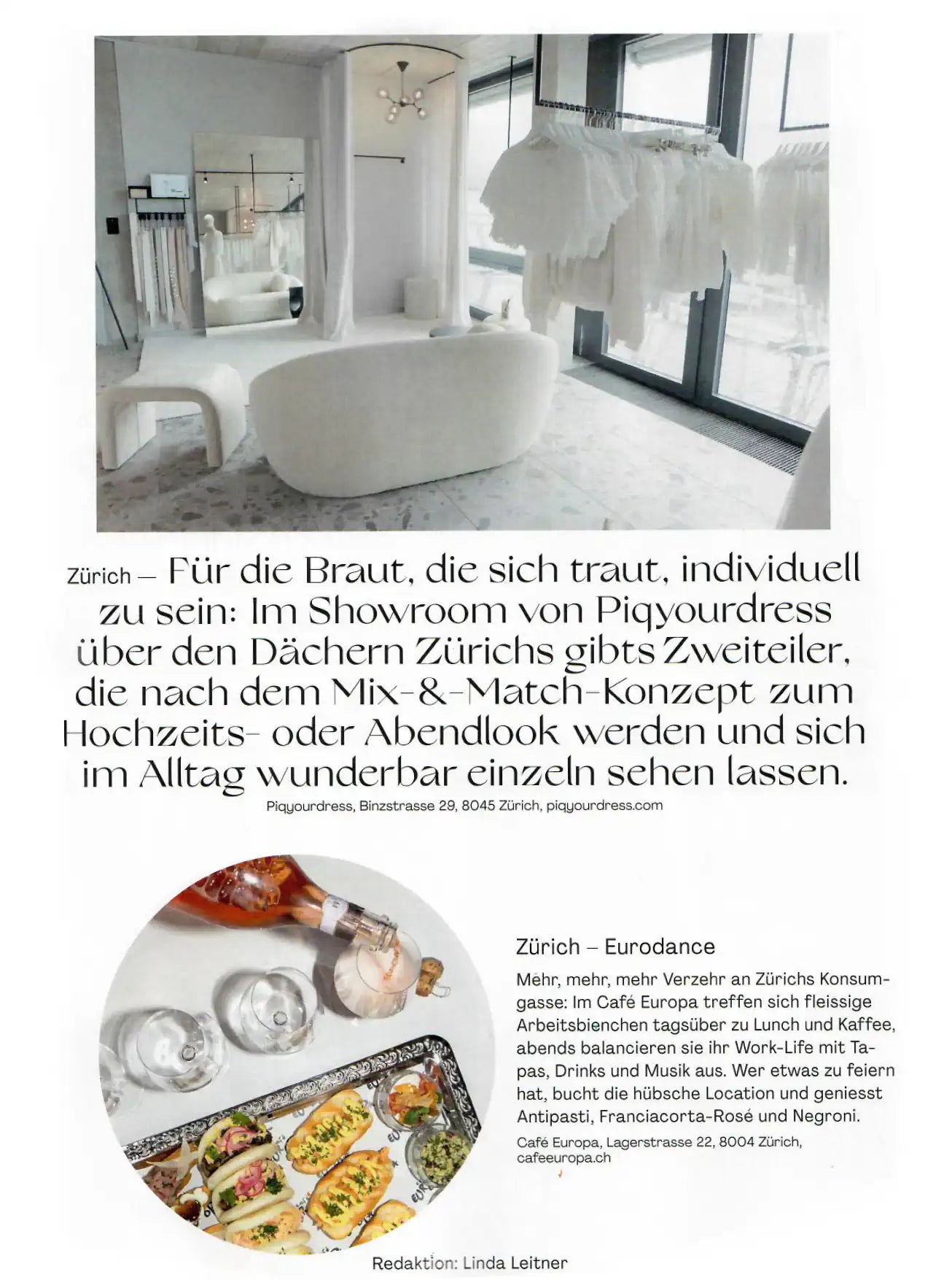annabelle Magazin Schweiz präsentiert die Brautmodeboutique in Zürich von piqyourdress